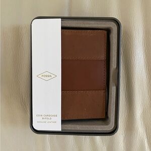 Fossil Leather Everett Coin Cardcase Bifold Brown Two-Tone MSRP $50